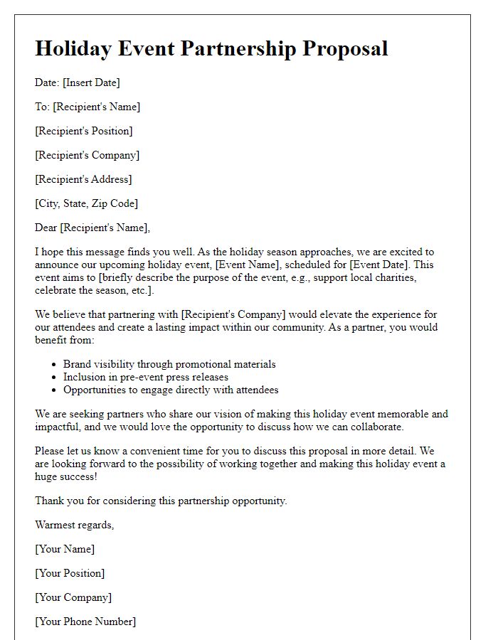 Letter template of Holiday Event Partnership Proposal