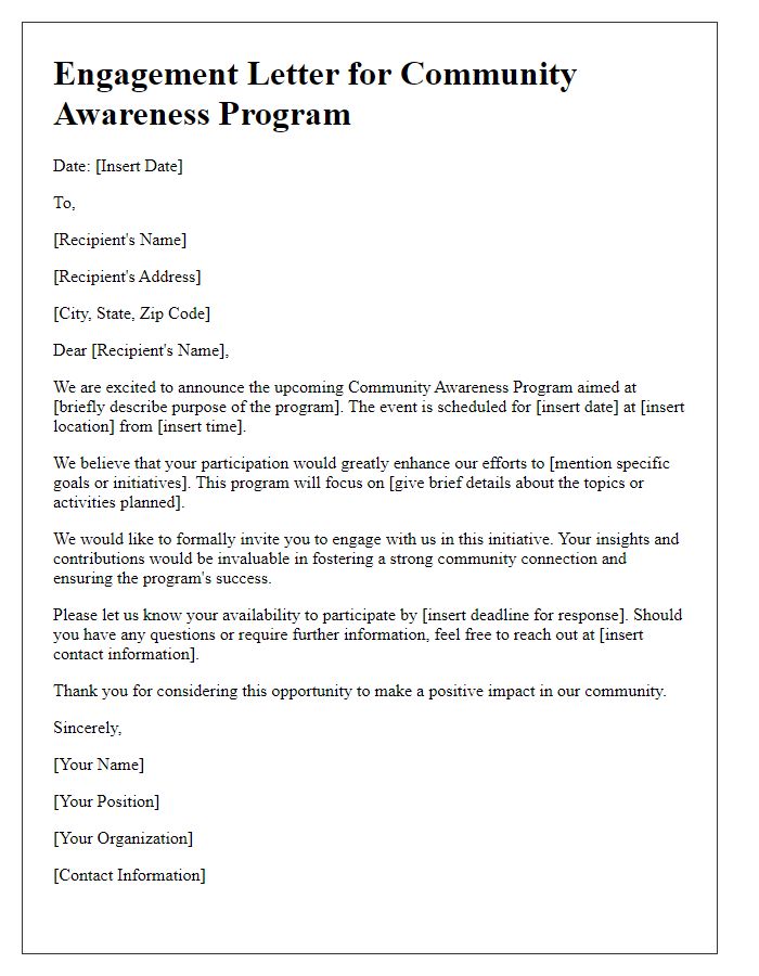 Letter template of engagement for community awareness program.