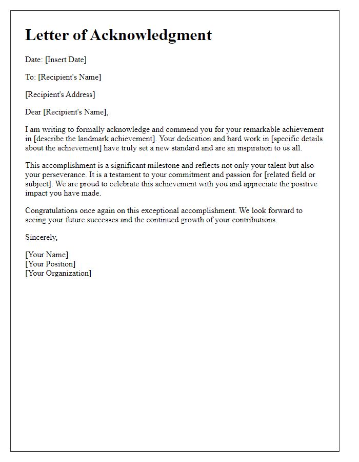 Letter template of acknowledgment for a landmark achievement