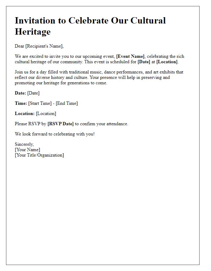 Letter template of celebration for a cultural heritage event