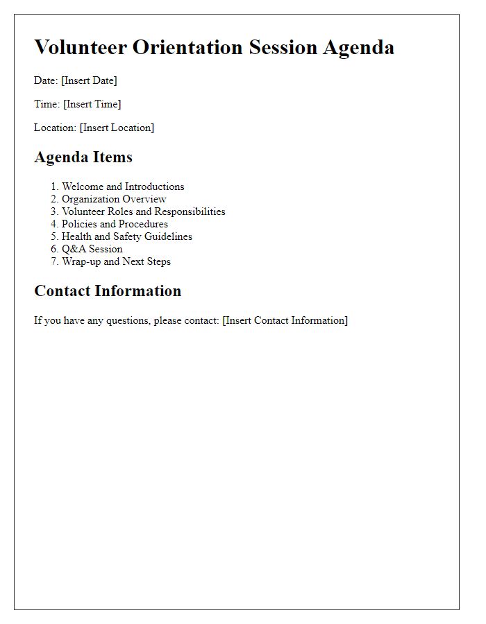 Letter template of agenda for volunteer orientation session