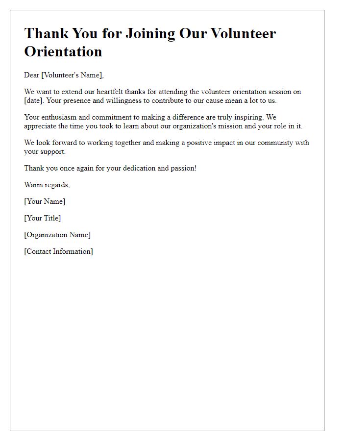 Letter template of appreciation for joining the volunteer orientation session