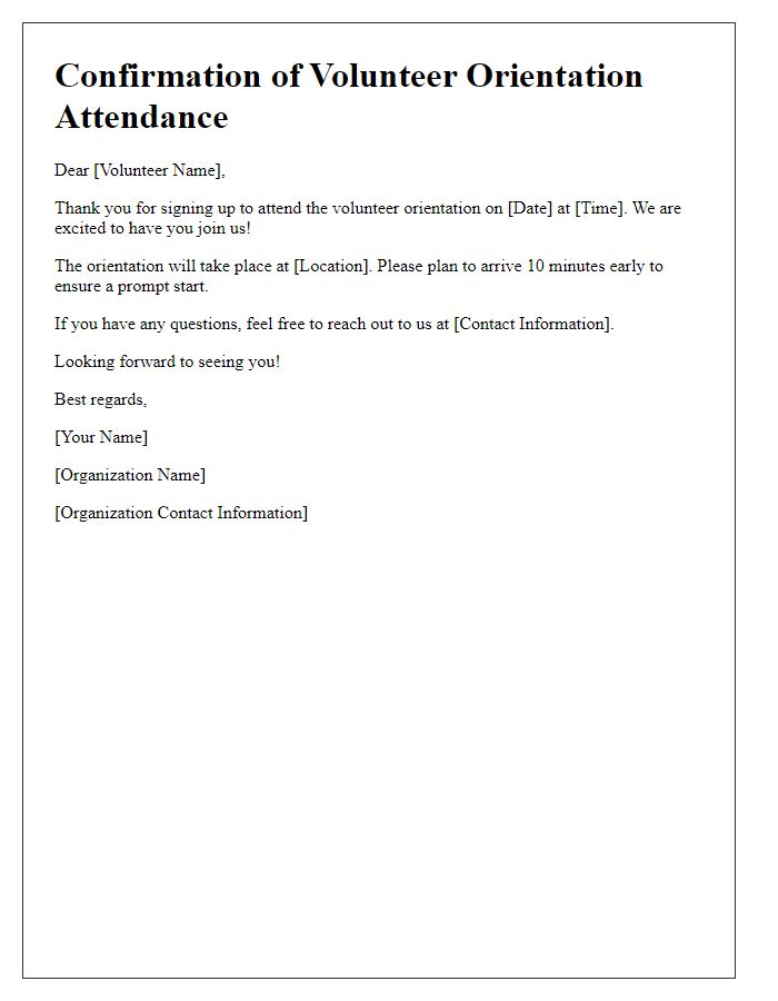 Letter template of confirmation for volunteer orientation attendance