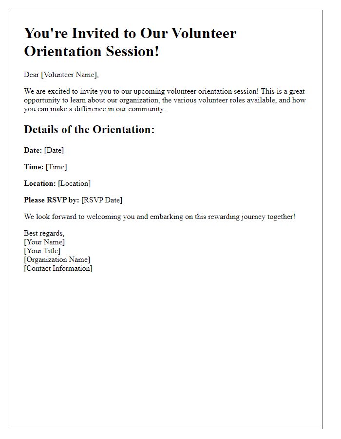 Letter template of invitation to volunteer orientation session