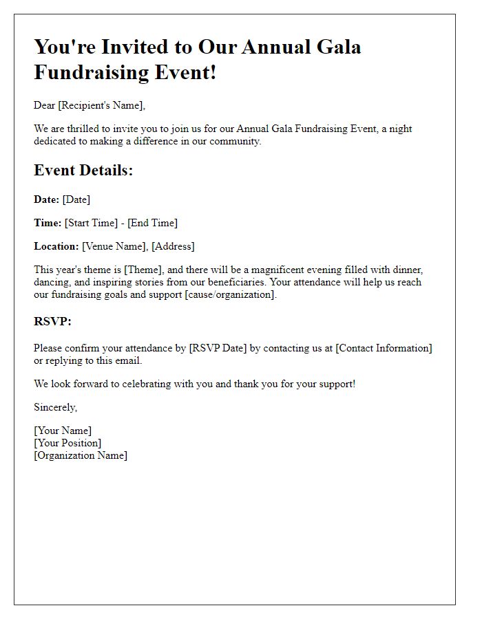 Letter template of invitation for gala fundraising event