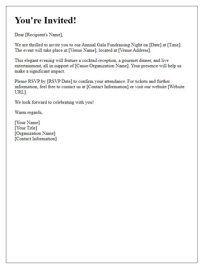 Letter template of participation invitation for gala fundraising night