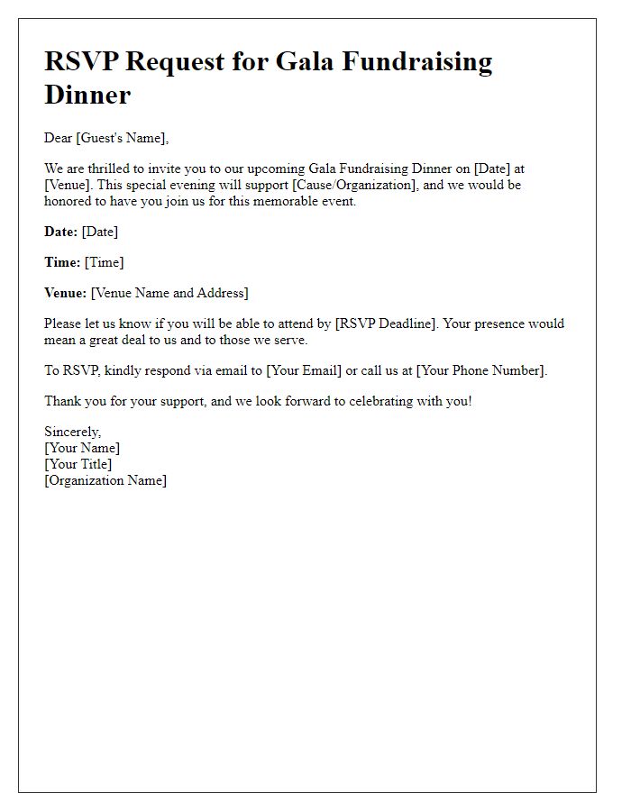 Letter template of RSVP request for gala fundraising dinner