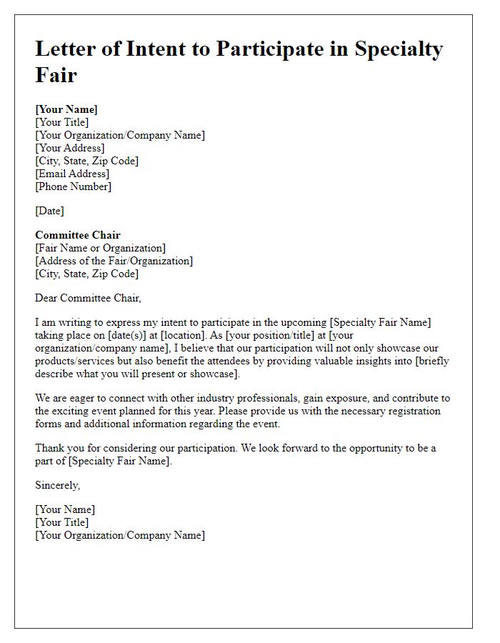 Letter template of intent to participate in specialty fair.