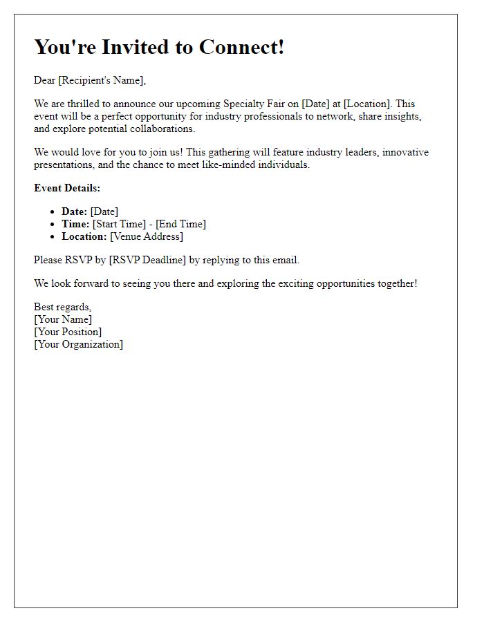 Letter template of networking invitation at specialty fair.