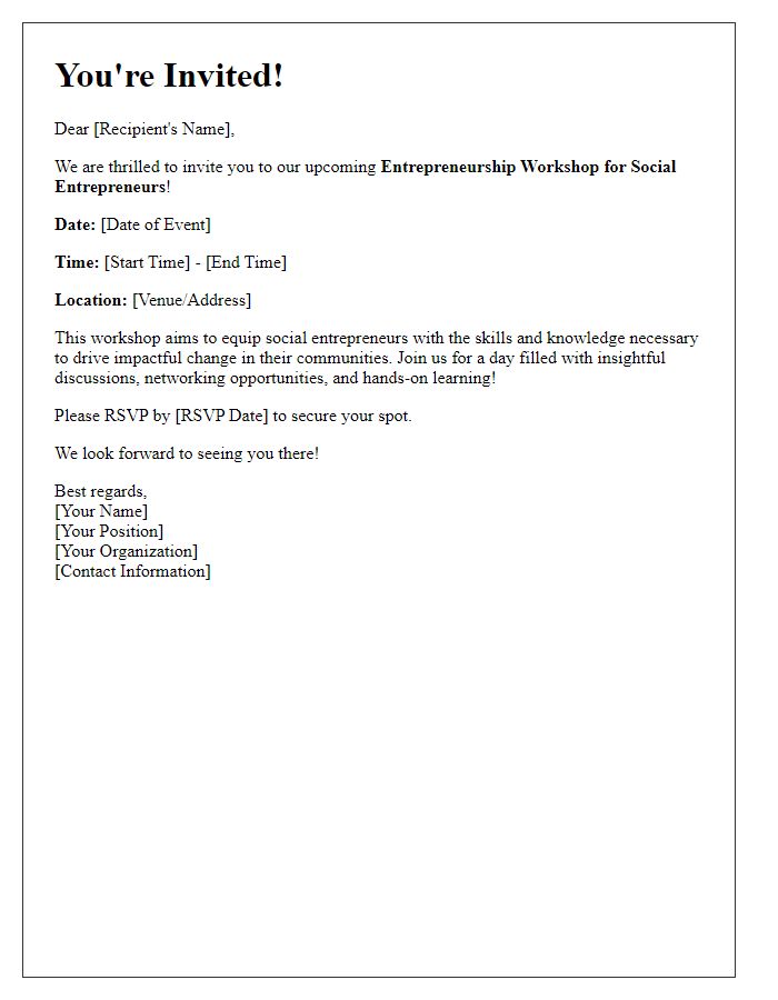 Letter template of invitation to entrepreneurship workshop for social entrepreneurs.