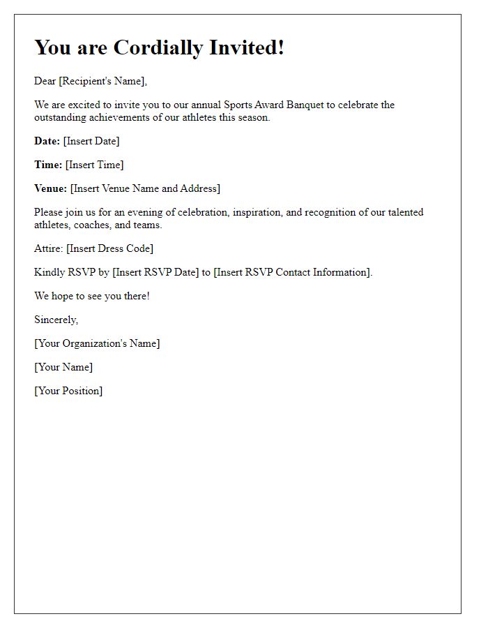 Letter template of invitation to sports award banquet