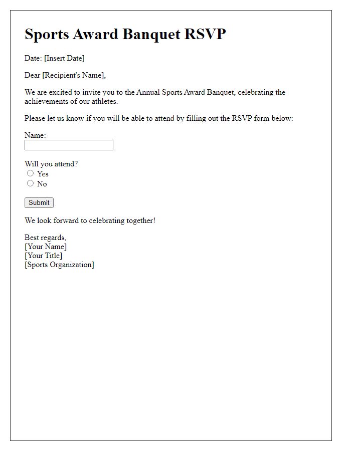 Letter template of RSVP for sports award banquet