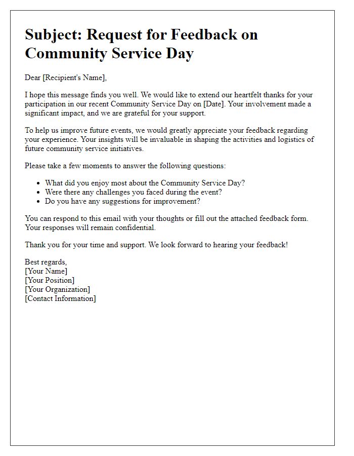 Letter template of feedback request post community service day