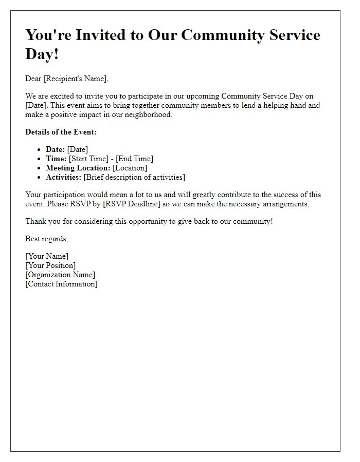 Letter template of invitation for community service day participation