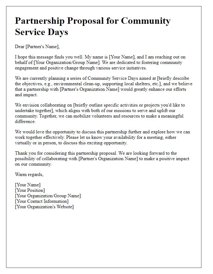 Letter template of partnership proposal for future community service days