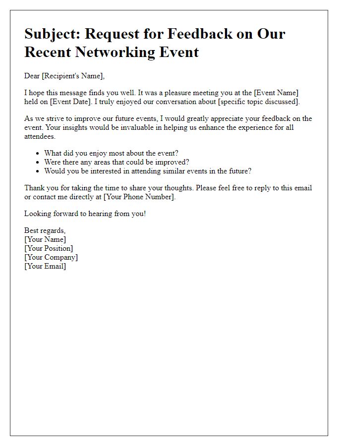 Letter template of feedback request post business networking event