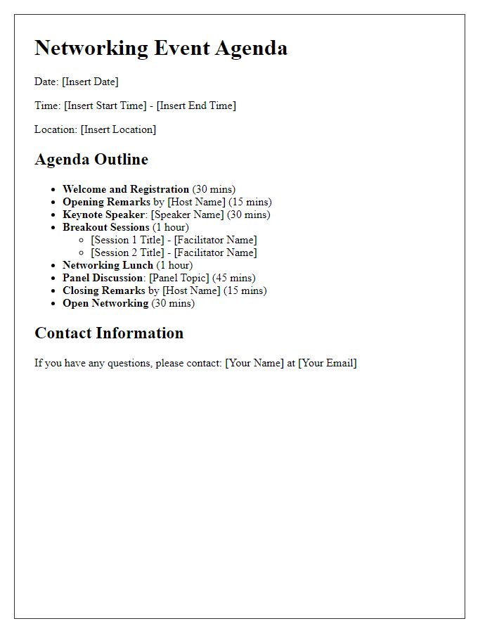 Letter template of networking event agenda outline