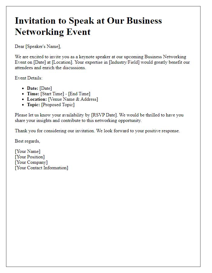 Letter template of speaker invitation for a business networking event