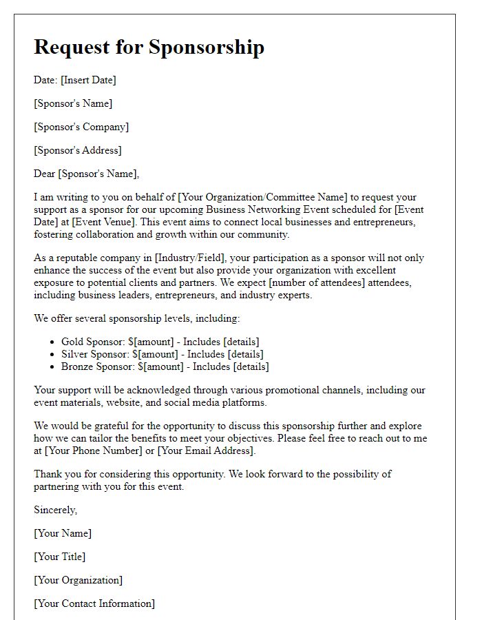 Letter template of sponsorship request for a business networking event