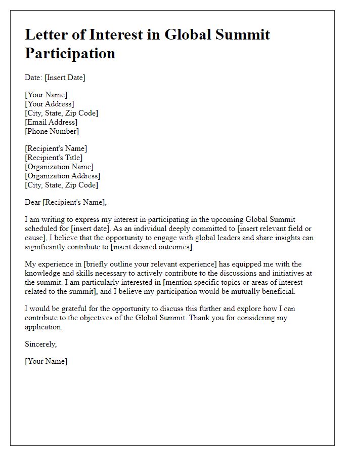 Letter template of interest in participating in the global summit