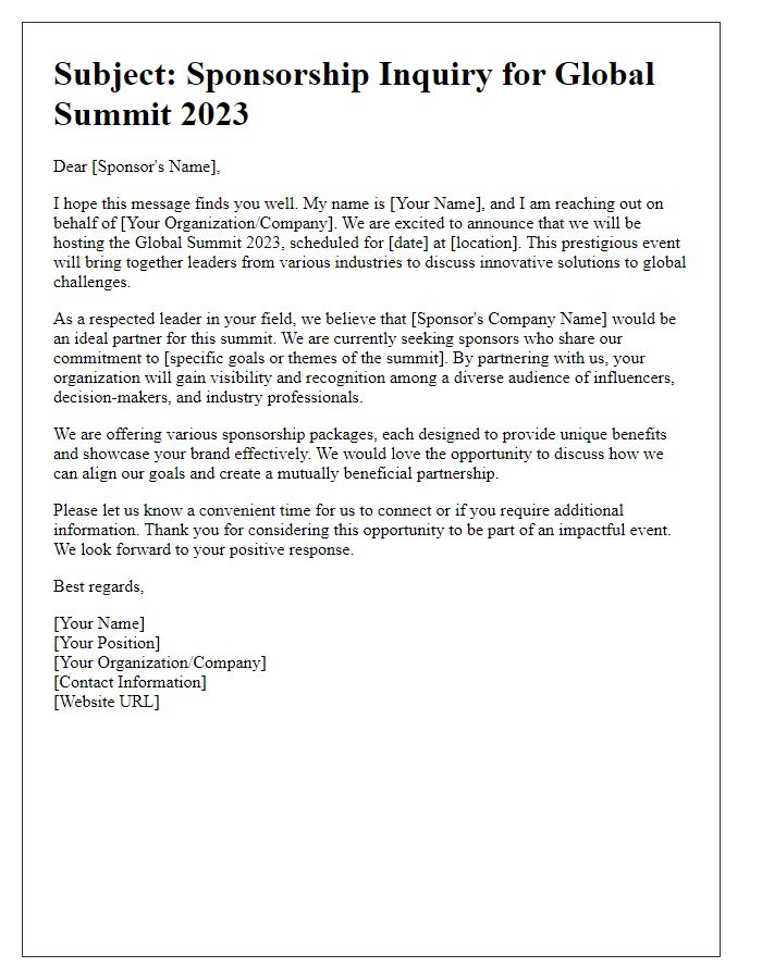 Letter template of sponsorship inquiry for global summit