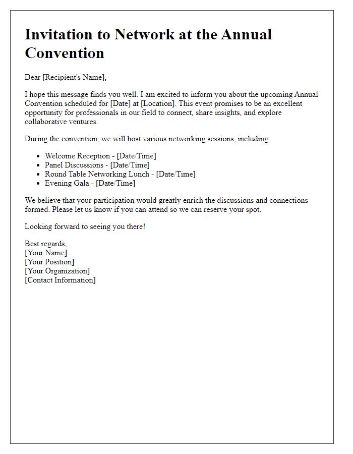 Letter template of networking opportunities at annual convention