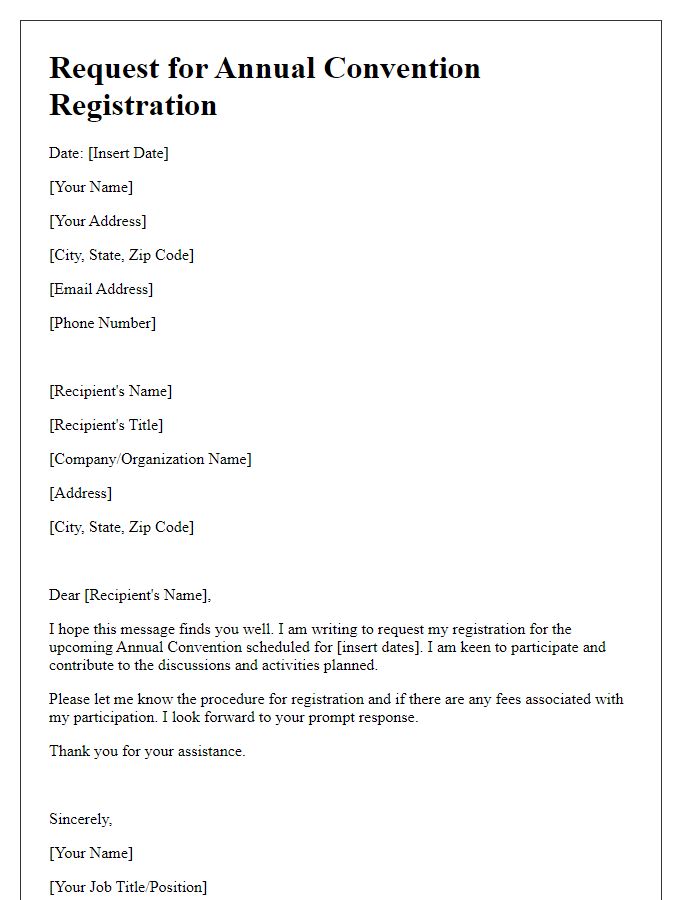 Letter template of request for annual convention registration