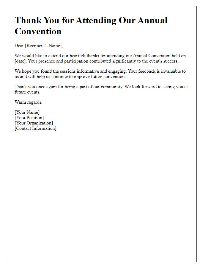 Letter template of thank you for attending annual convention