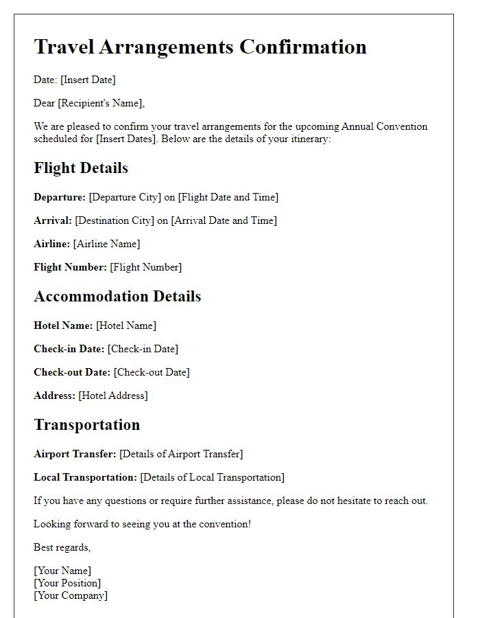 Letter template of travel arrangements for annual convention