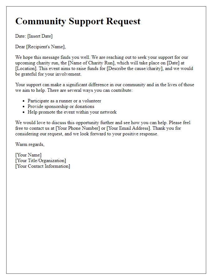 Letter template of community support request for charity run