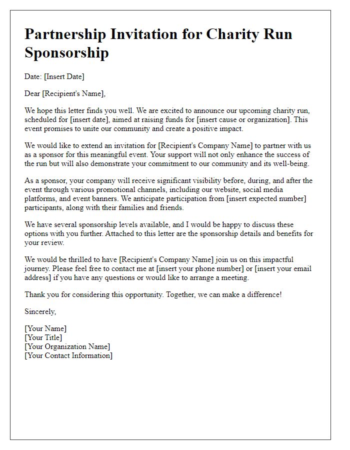 Letter template of partnership invitation for charity run sponsorship