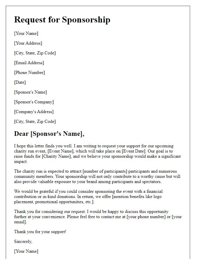 Letter template of request for charity run sponsorship