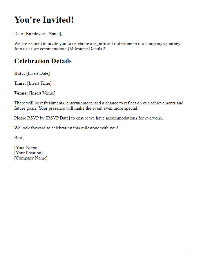 Letter template of company milestone celebration invitation