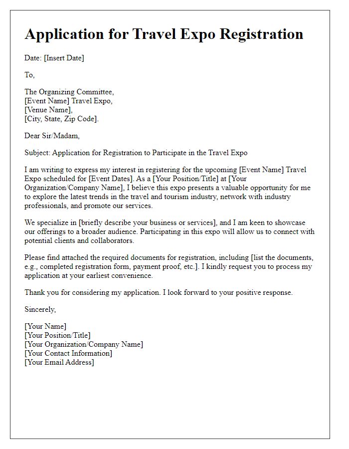 Letter template of application for travel expo registration