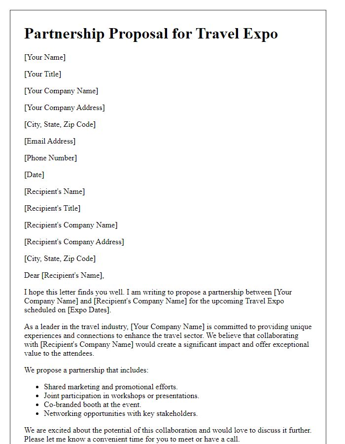 Letter template of partnership proposal for travel expo