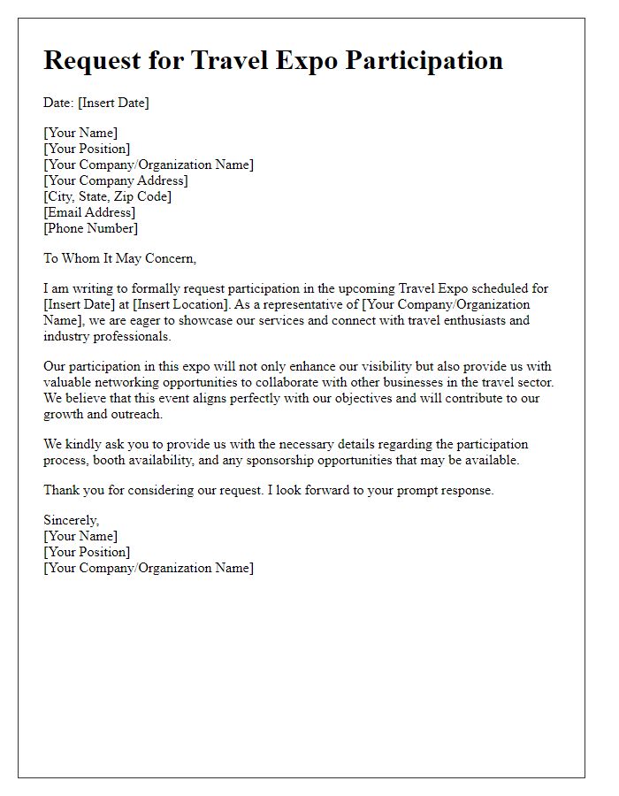 Letter template of request for travel expo participation