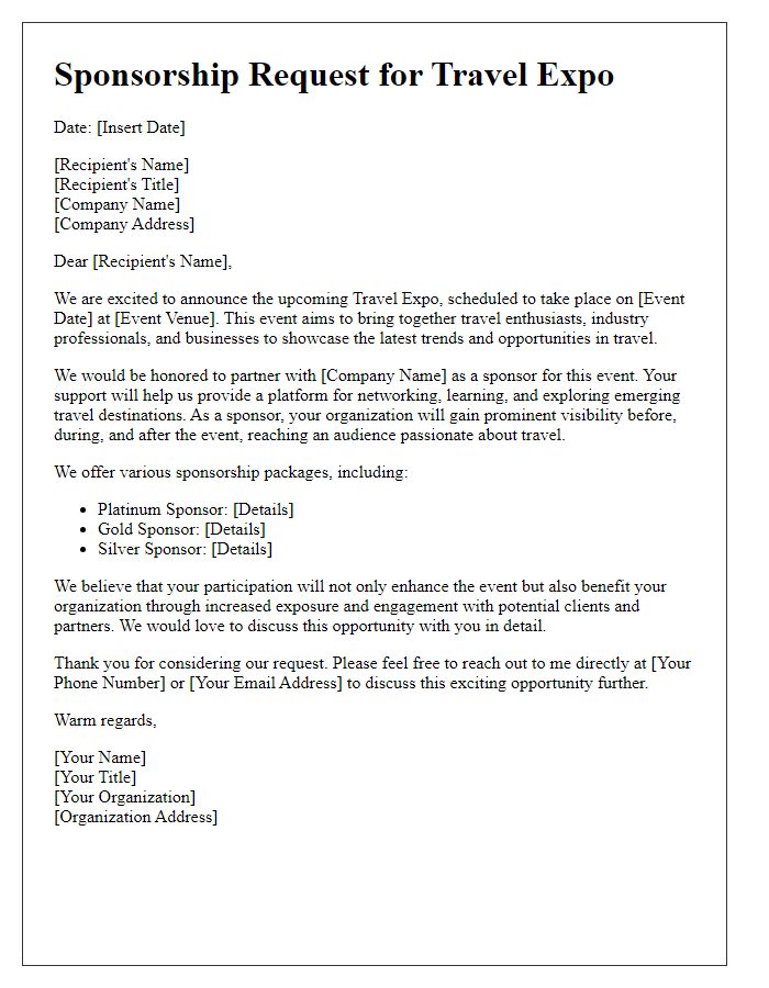 Letter template of sponsorship for travel expo event