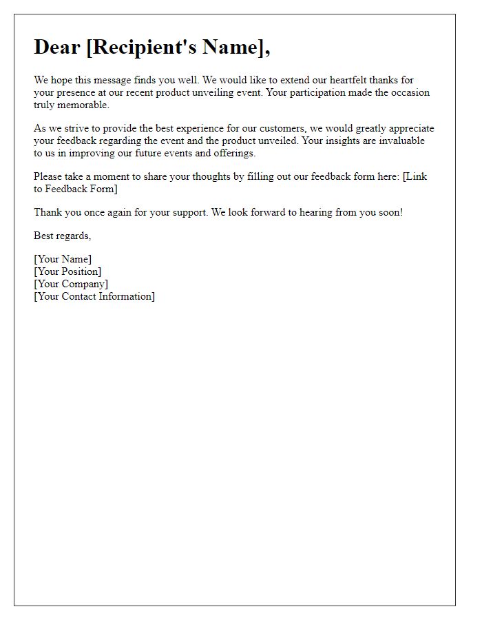 Letter template of feedback request after product unveiling event