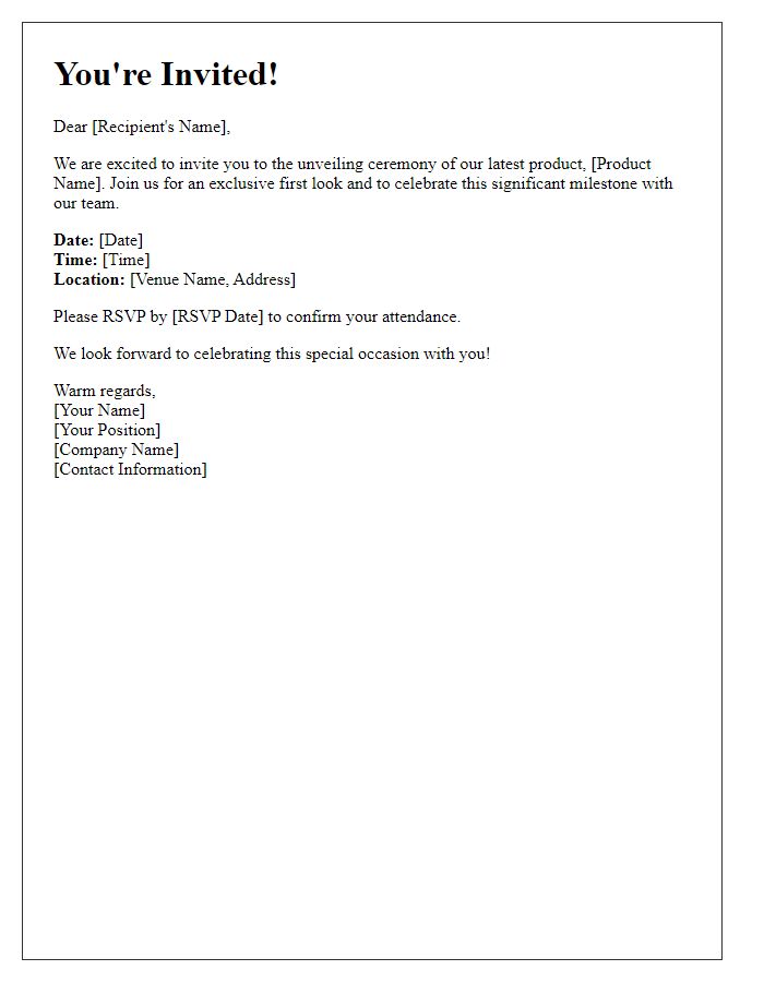 Letter template of invitation for product unveiling ceremony