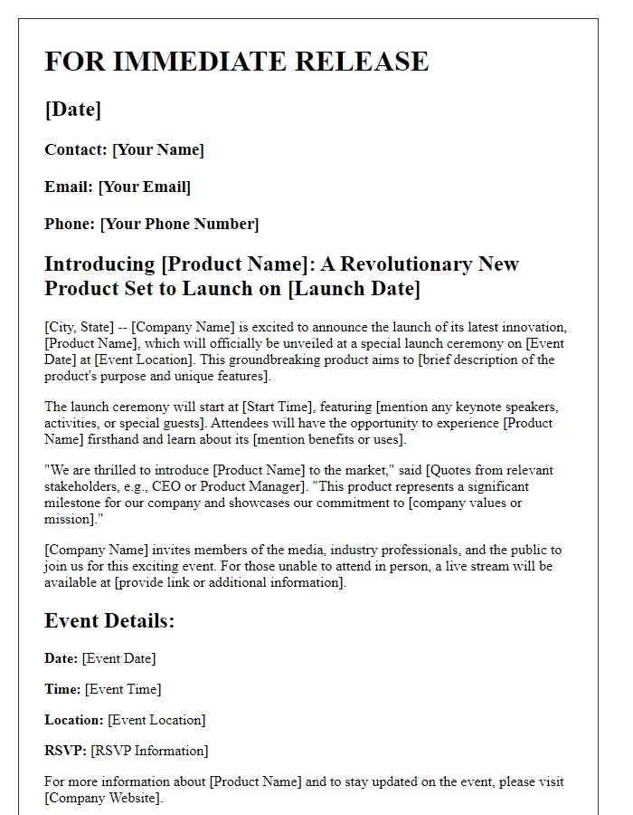 Letter template of press release for product launch ceremony