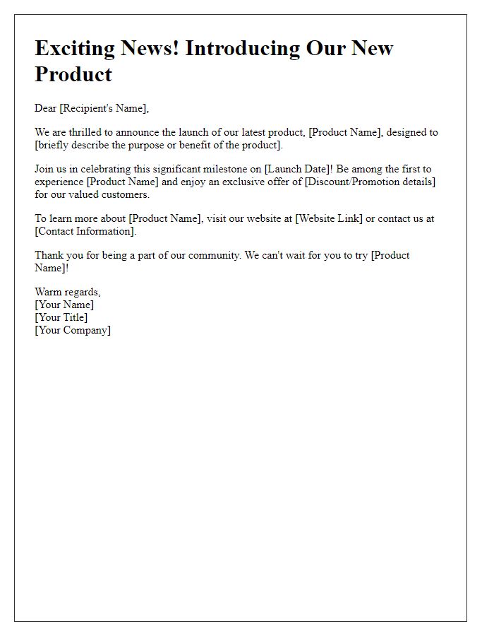 Letter template of promotional email for product launch