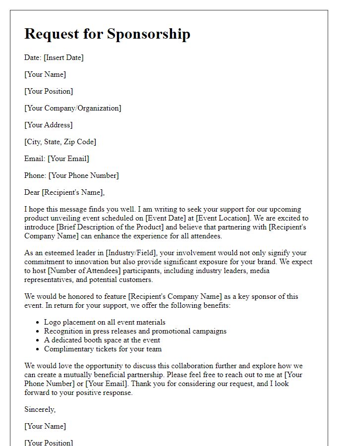 Letter template of sponsorship request for product unveiling