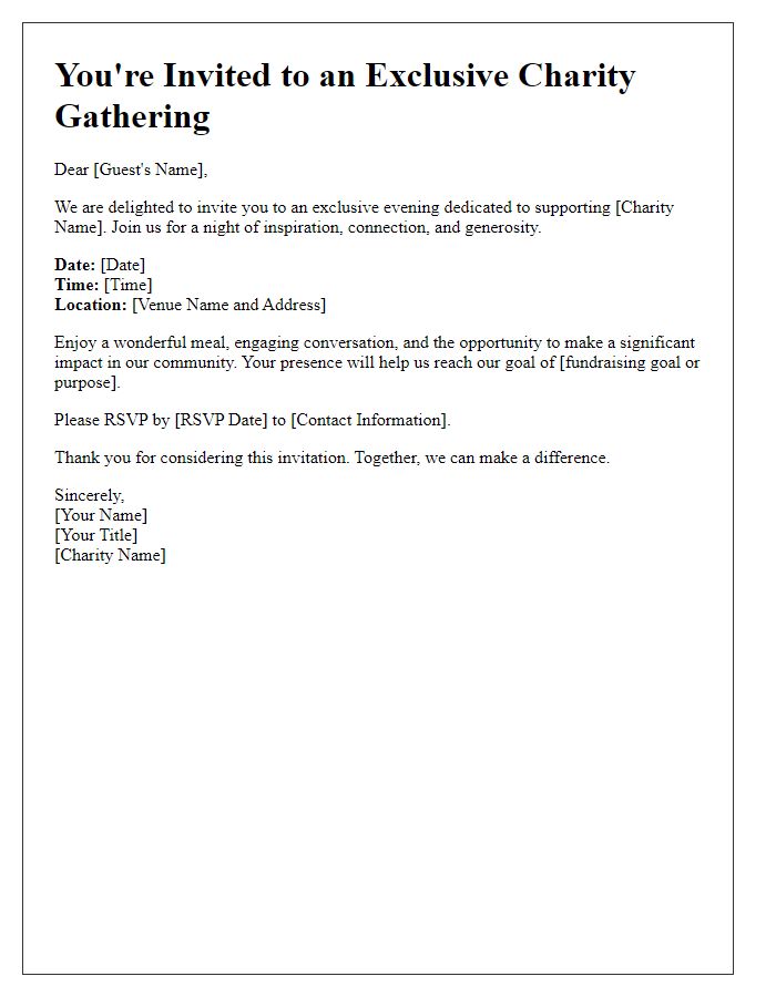 Letter template of exclusive gathering for charity fundraising invitation