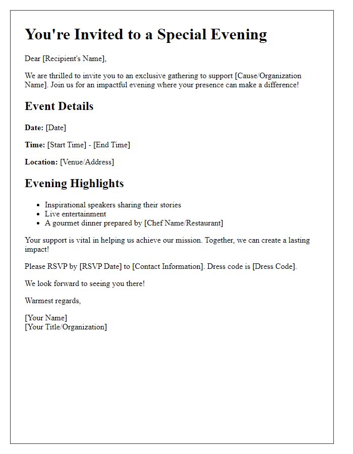 Letter template of impactful gathering for private fundraiser invitation