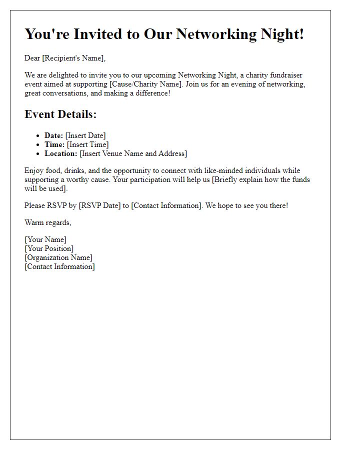 Letter template of networking night for charity fundraiser invitation