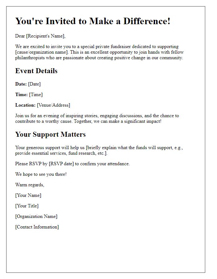 Letter template of philanthropic opportunity for private fundraiser invitation