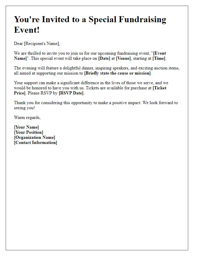 Letter template of special event for fundraising invitation