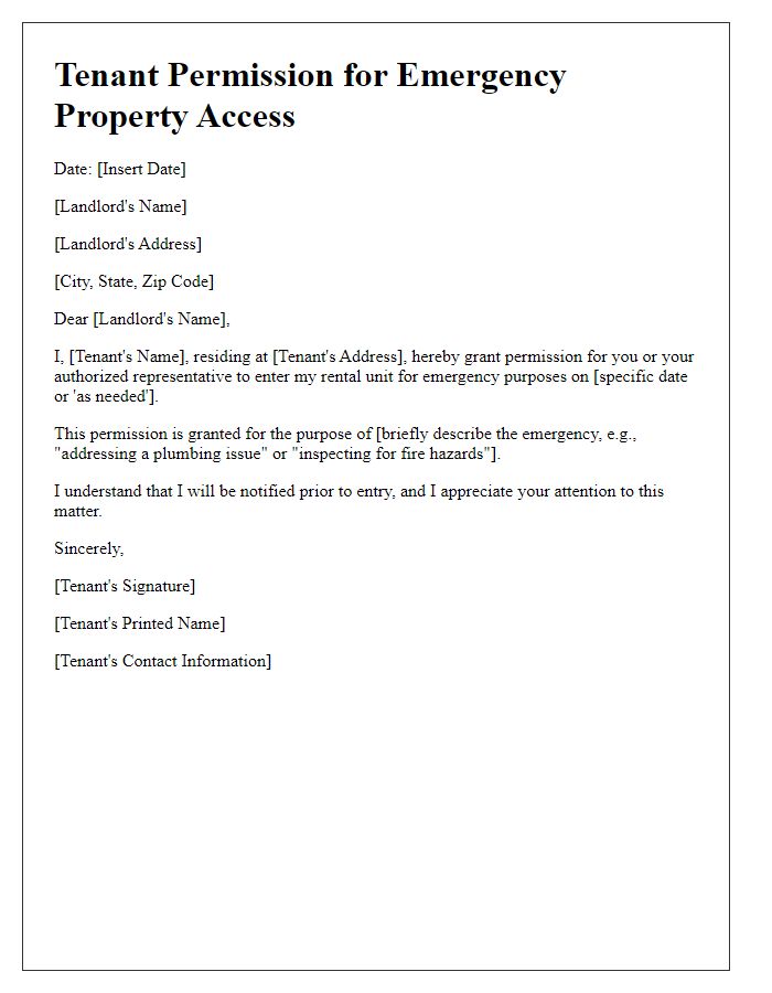 Letter template of tenant permission for emergency property access