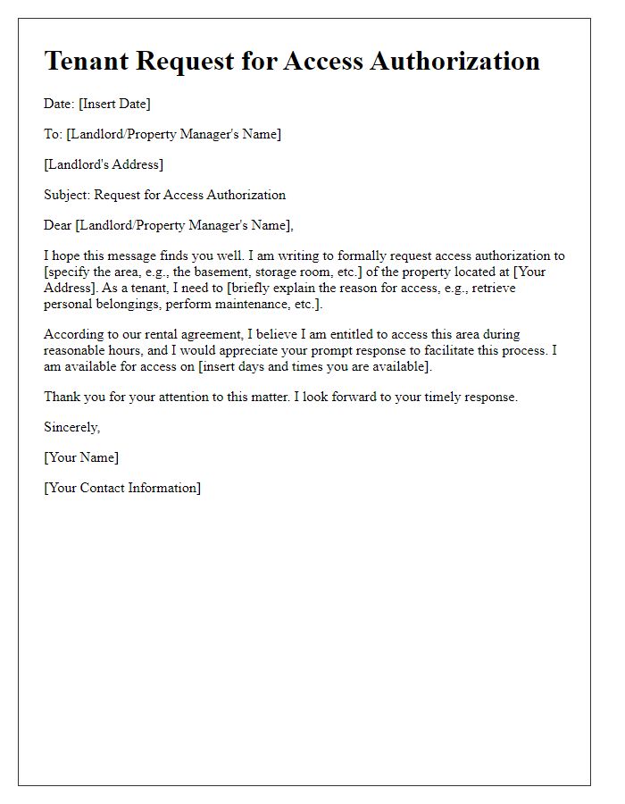 Letter template of tenant request for access authorization