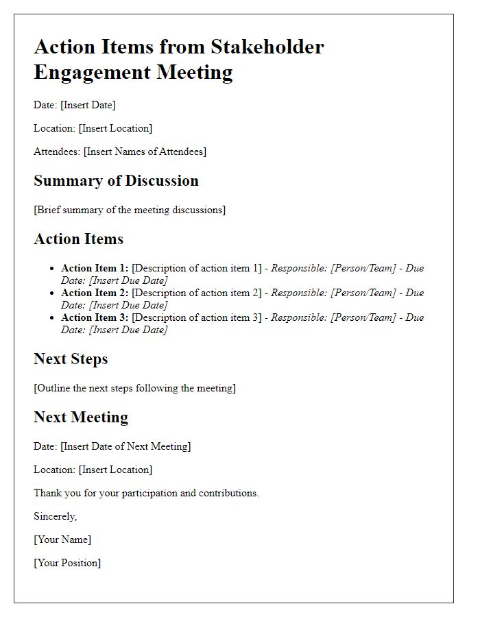 Letter template of action items from stakeholder engagement meeting